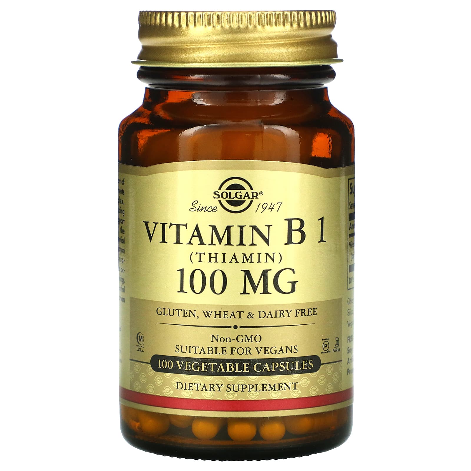 Solgar Vitamin B1 (Thiamin) 100mg - 100 Veg Capsules